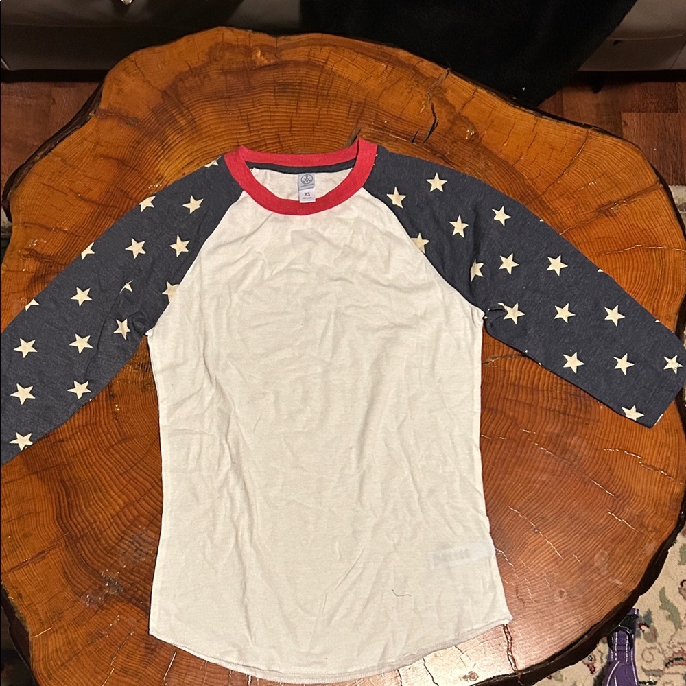Alternative Apparel USA Raglan Shirt Red Blue Star Flag Top NWOT July 4th